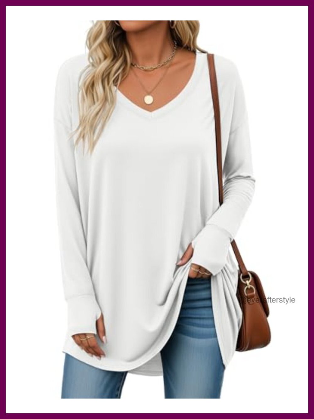 Oversized Cotton Long Sleeve V-Neck Thumbhole T-Shirt Top